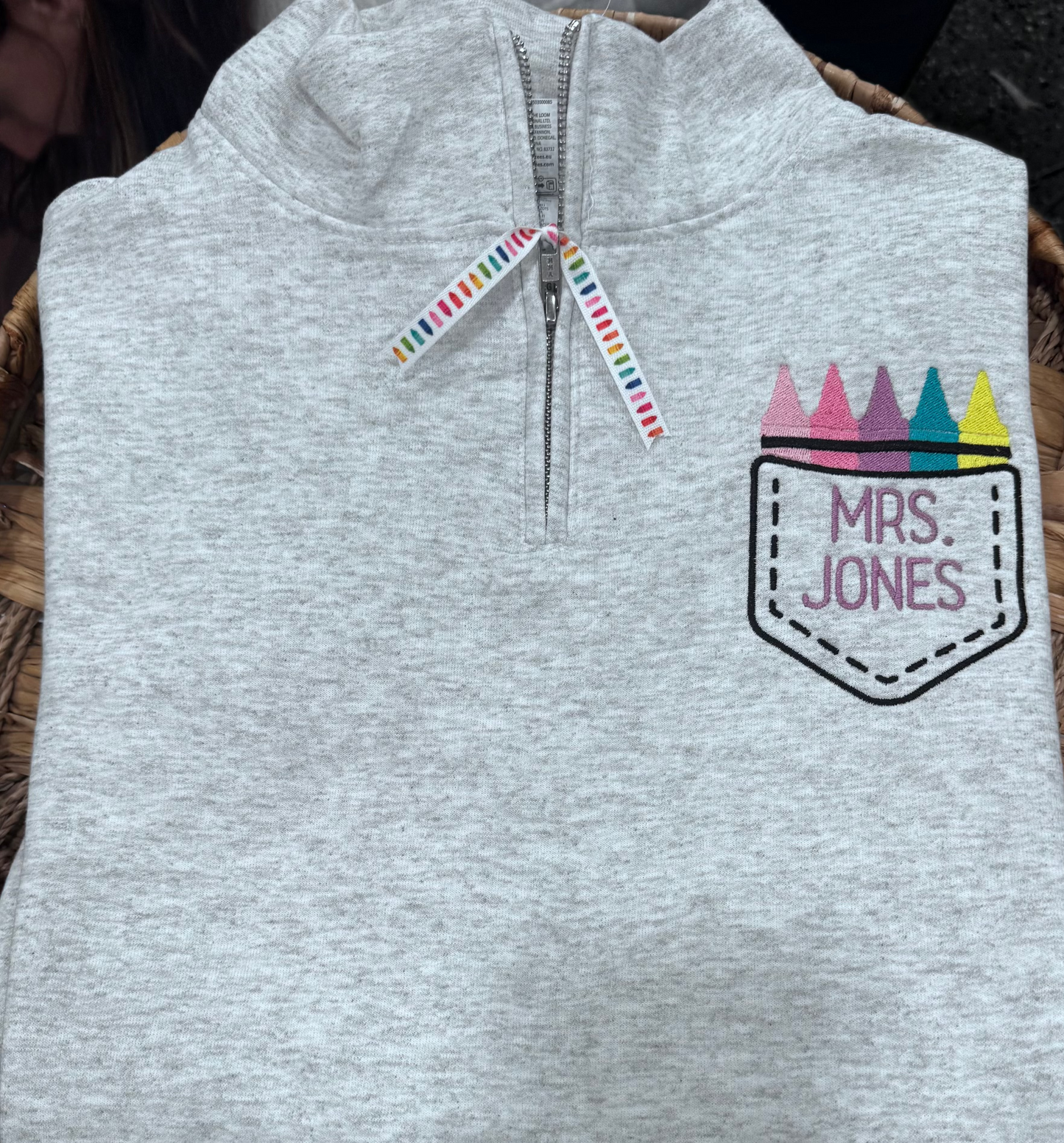 Ash Gray Crayon Pocket Quarter Zip - Personalized & Embroidered