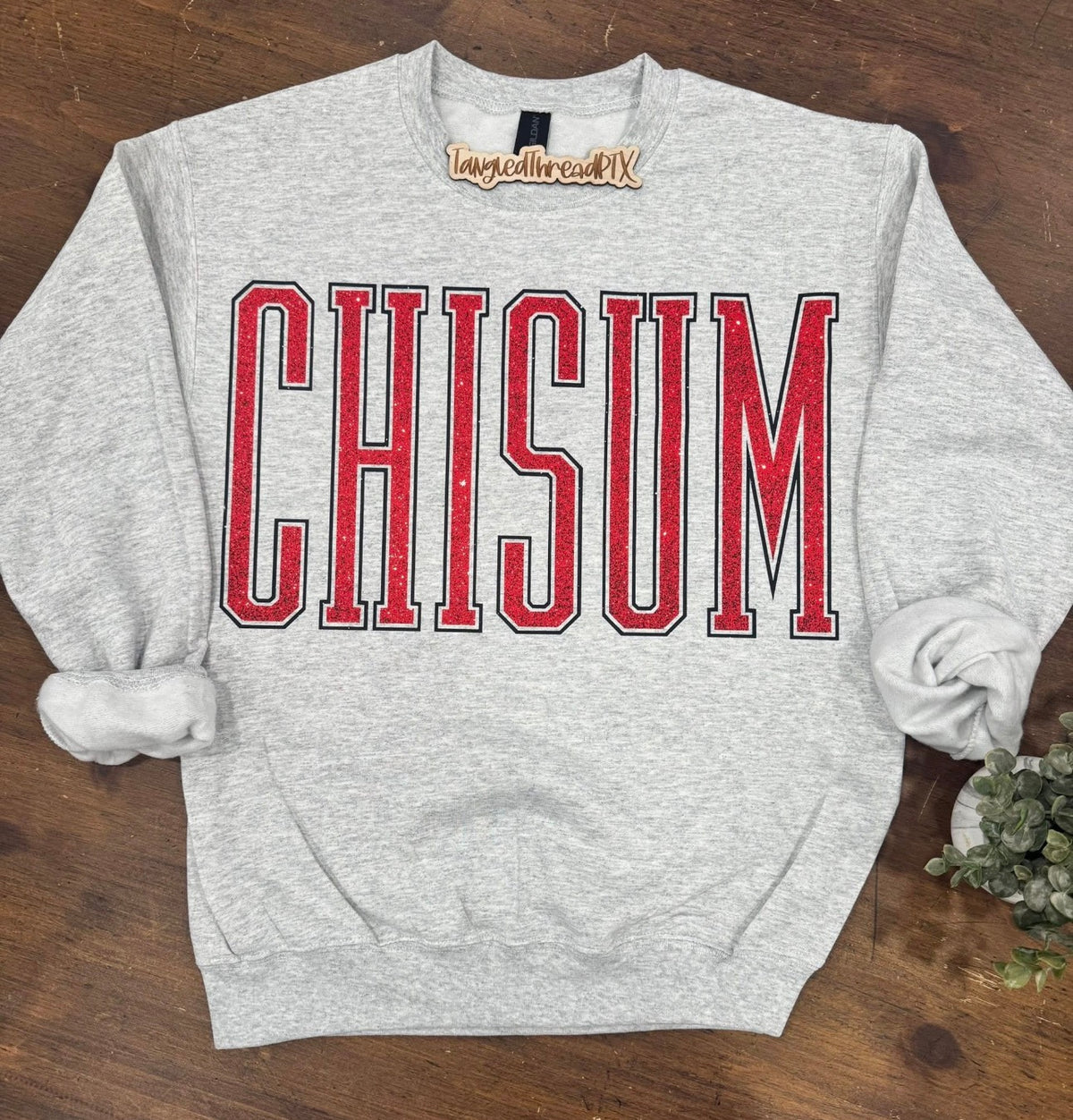 Ash Gray Tall Red Chisum Letters Black Outline