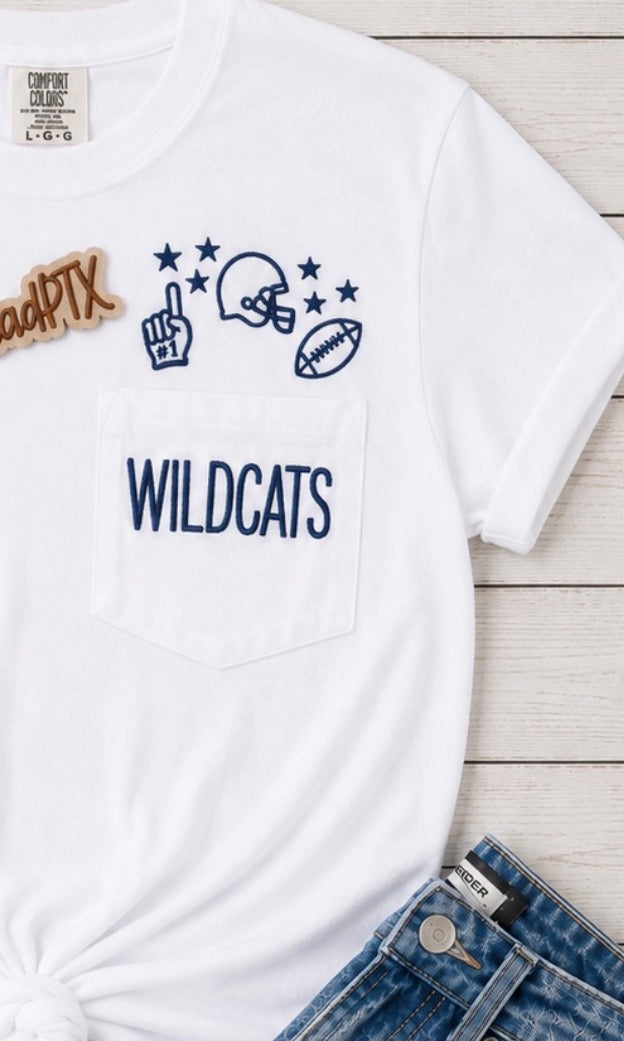 Wildcats Football Embroidered Pocket Tee