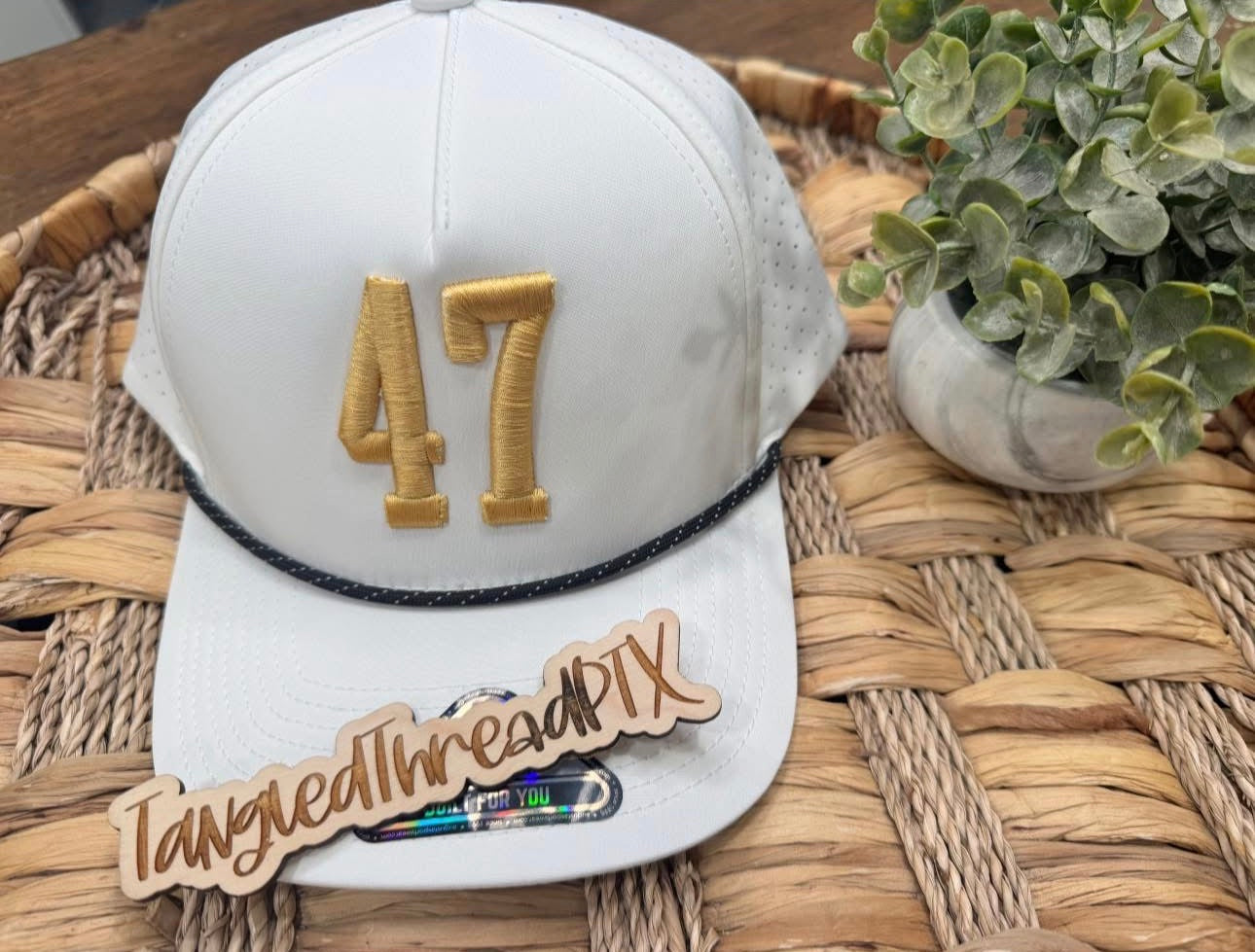 47 Gold Puff Embroidered Rope Hat