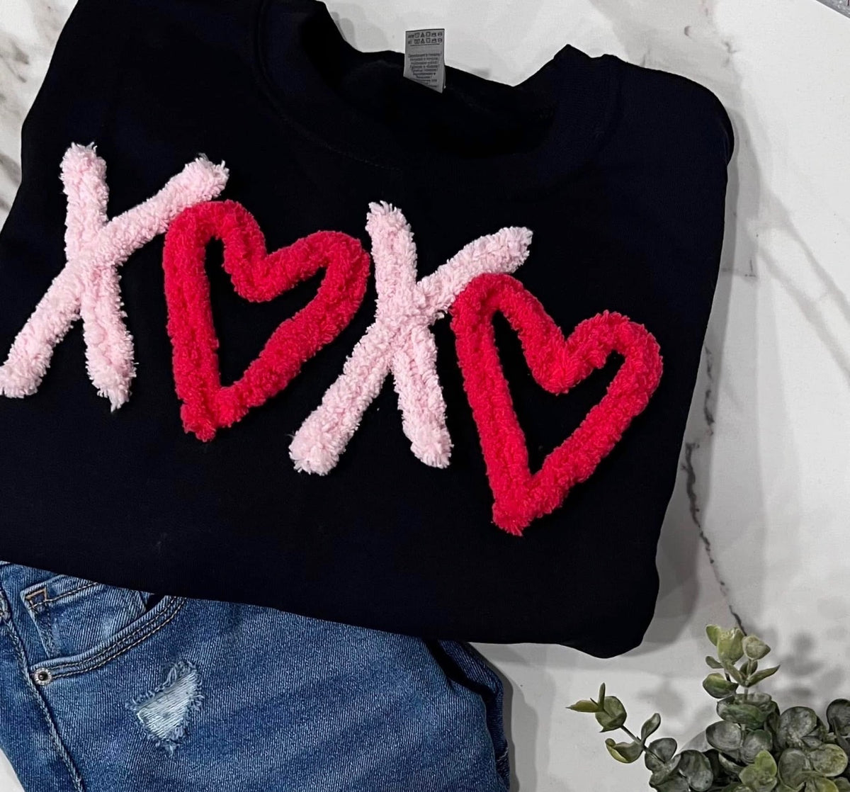 Black Chenille Yarn XOXO Sweatshirt