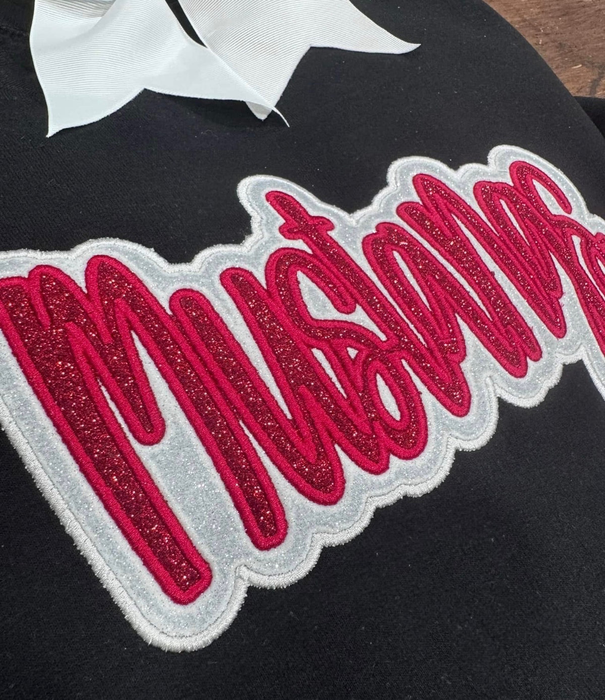 Mustangs Script Embroidered Sweatshirt - Double Glitter Vinyl