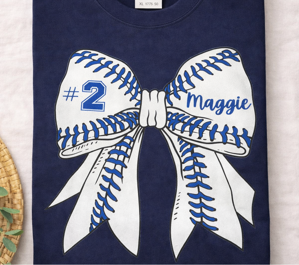 Customizable Baseball Bow Tee - Comfort Colors