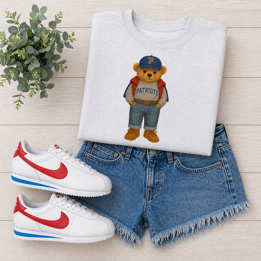 Patriots Preppy Bear - Ash Gray