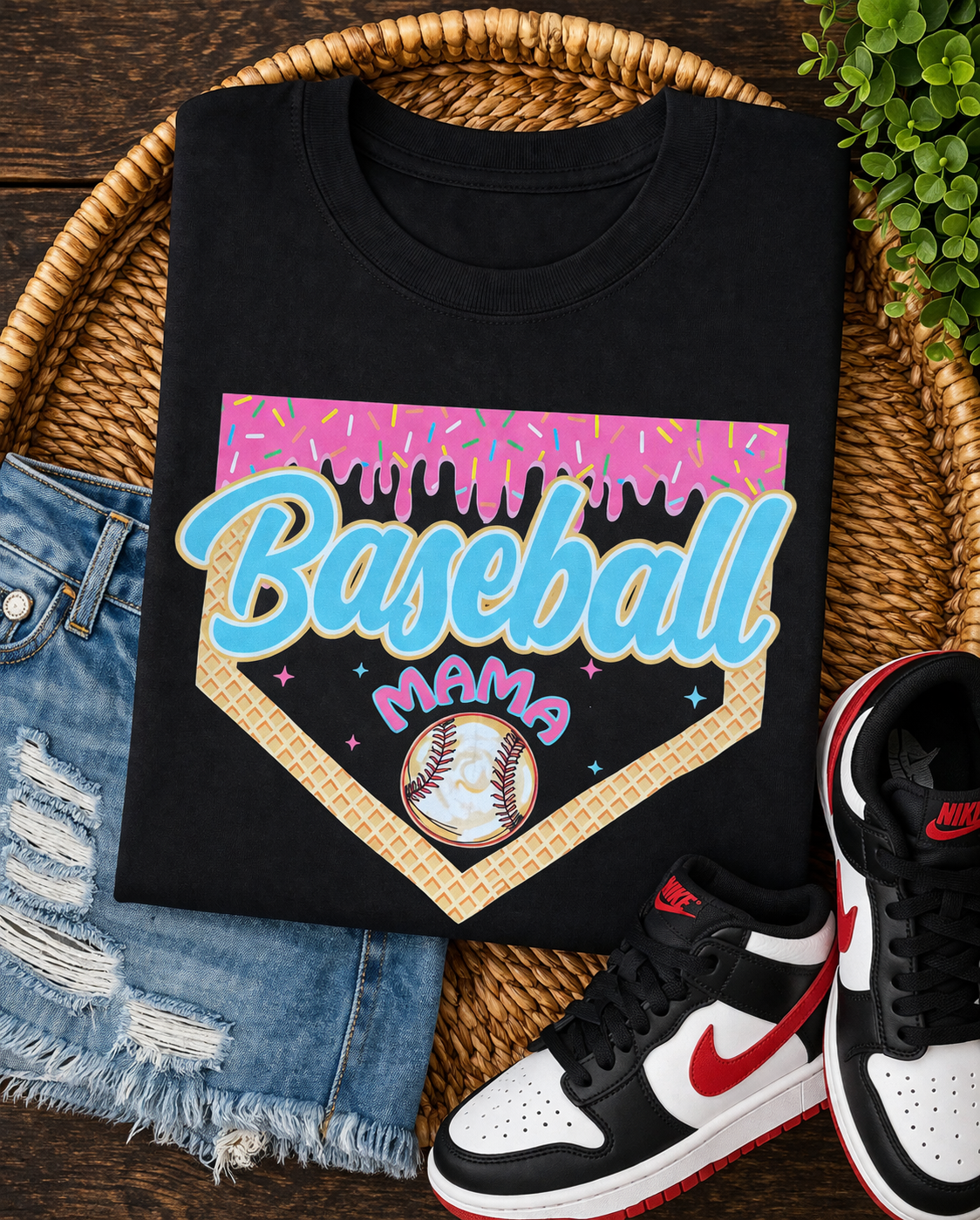 Black Baseball Mama Ice cream Drip