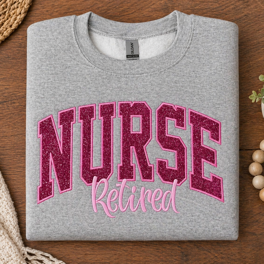 PINK Retired Nurse- Embroidered Sport Gray Gildan Sweatshirt