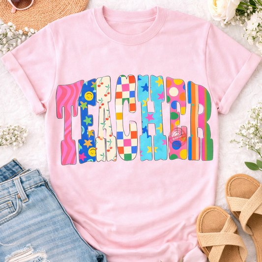 Light Pink TEACHER Retro- Gildan