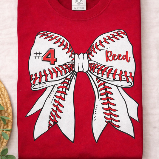 Customizable Baseball Bow Tee - Comfort Colors