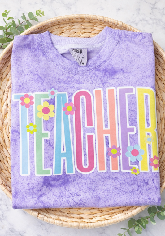 Retro Floral Teacher - Comfort Colors Colorblast