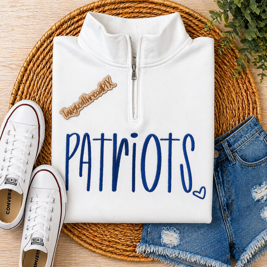 White Patriots 1/4 Zip with Royal Blue Letters - Embroidered