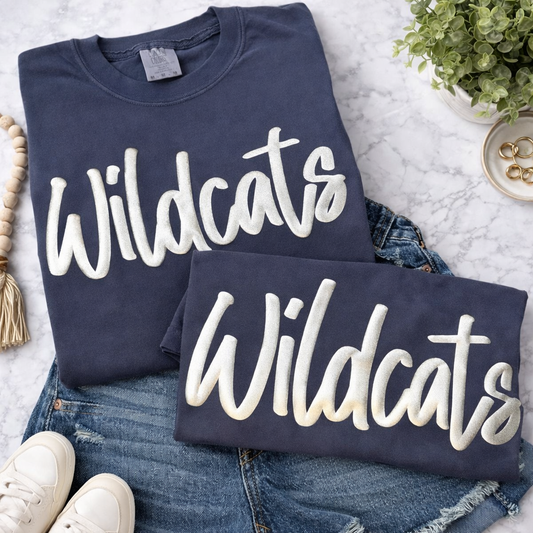Wildcat Brush Script Metallic Puff Tee