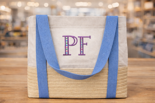 Monogrammed Large Canvas Tote bag - 4 Colors