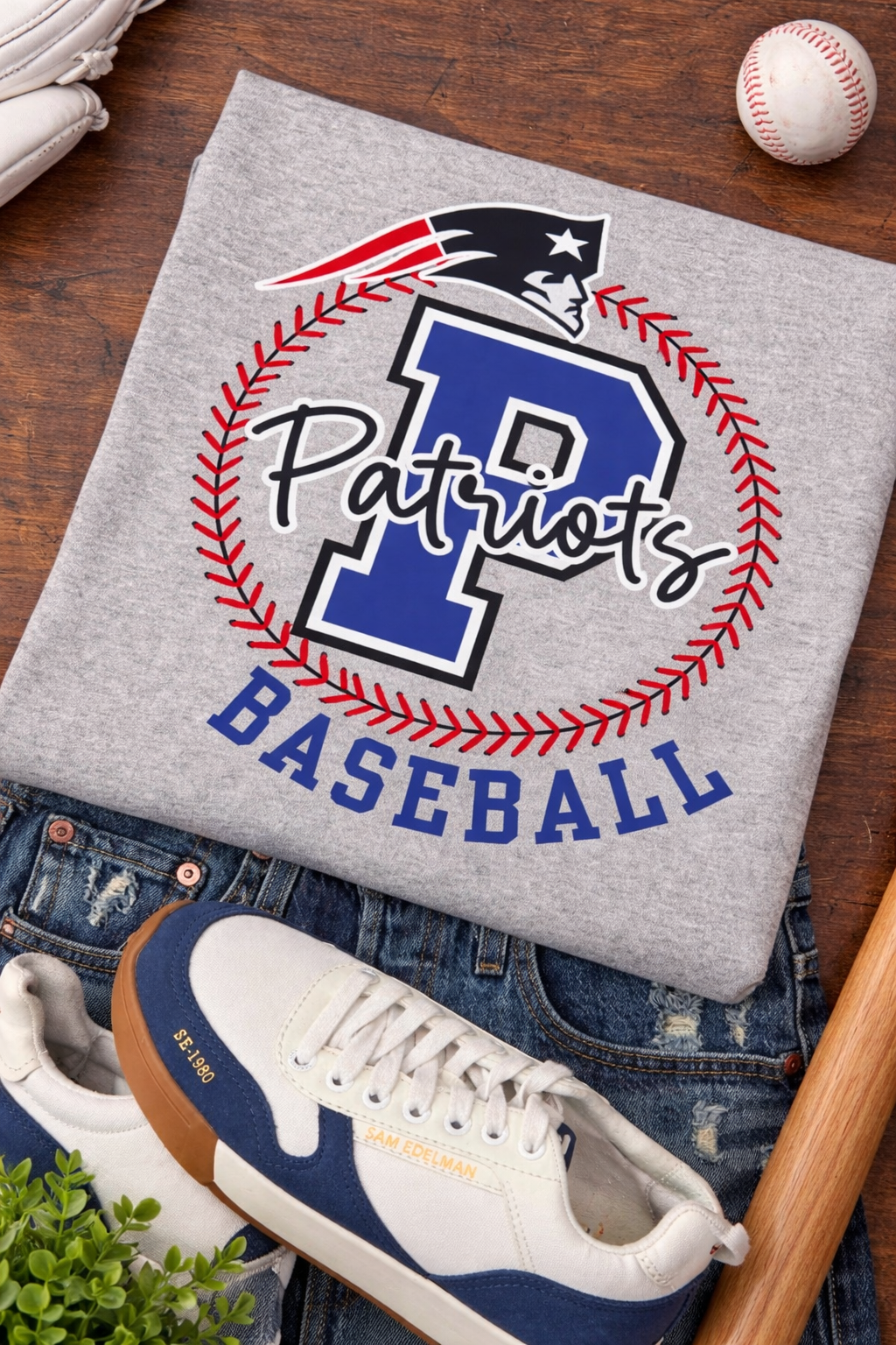 Patriots Baseball Stitches - Gildan Sport Gray