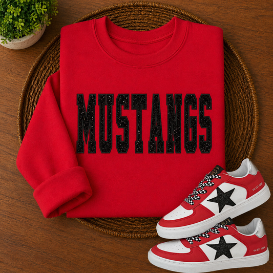 Red Mustangs Sweatshirt - Black Glitter Vinyl