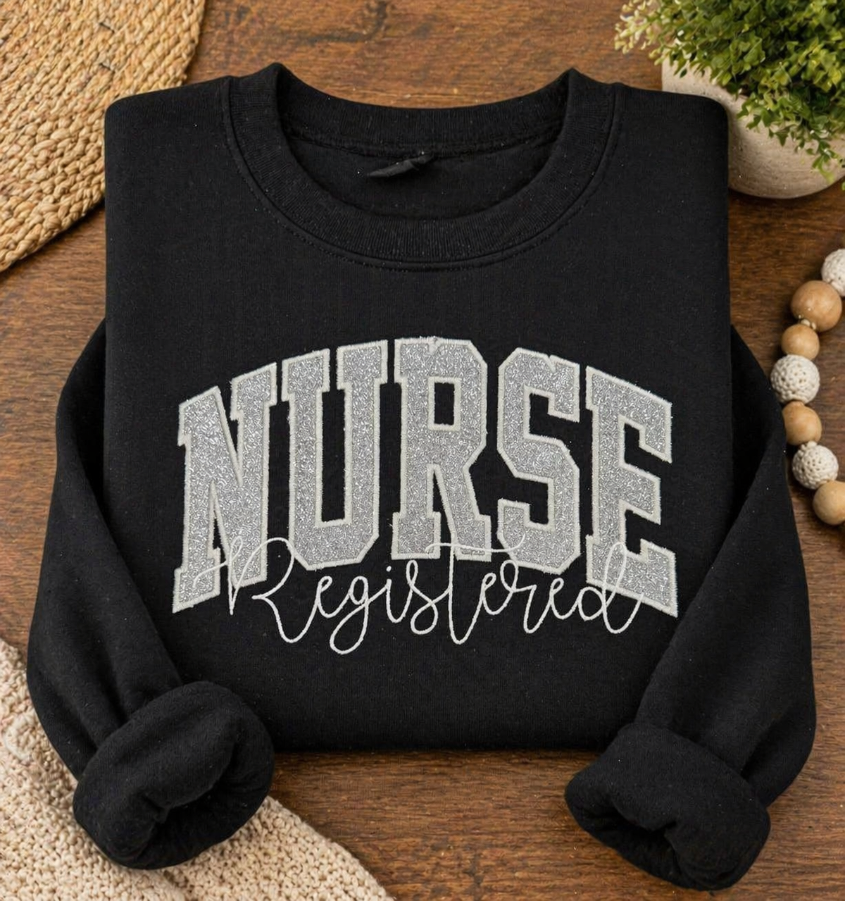 Silver Registered Nurse - Embroidered Black Gildan Sweatshirt