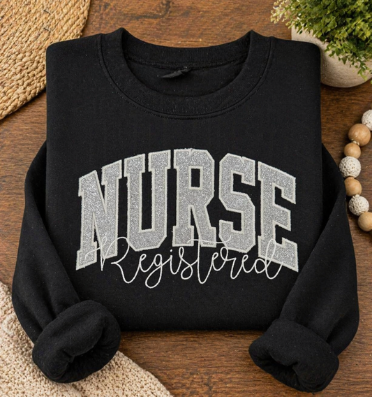 Silver Registered Nurse - Embroidered Black Gildan Sweatshirt