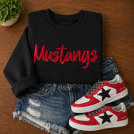 Black Mustangs Red Metallic Puff