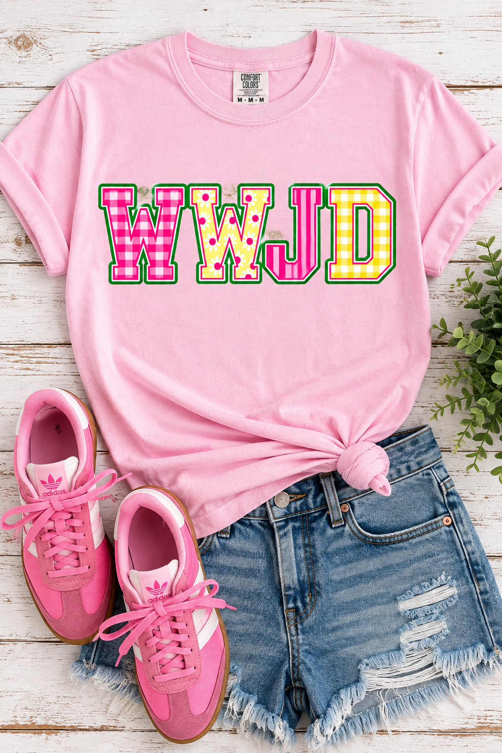 WWJD Polka Dots & Stripes - Butter Yellow or Blossom Pink