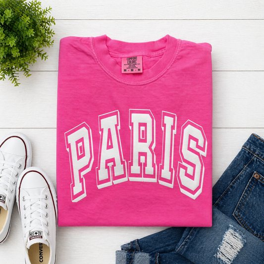 Neon Pink PARIS - White Puff