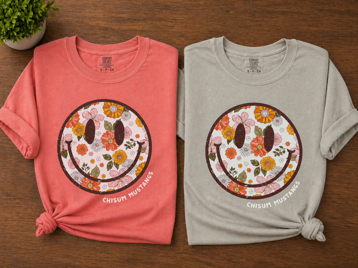 Retro Floral Smileys - Chisum Mustangs