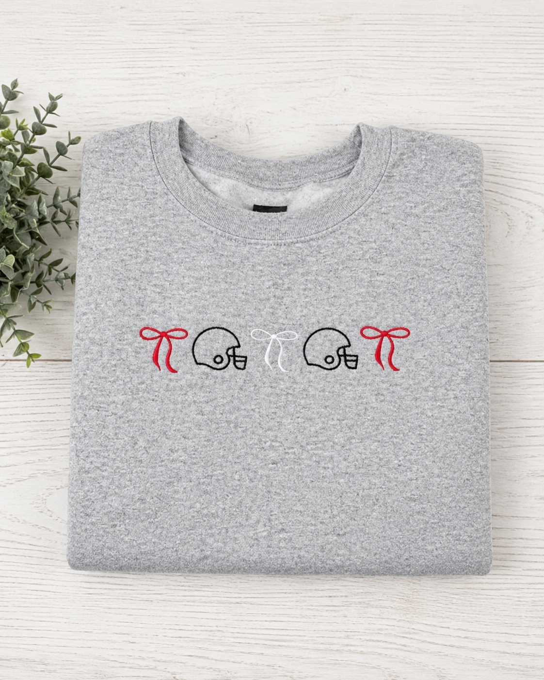 Sport Gray Football & Bows - Embroidered