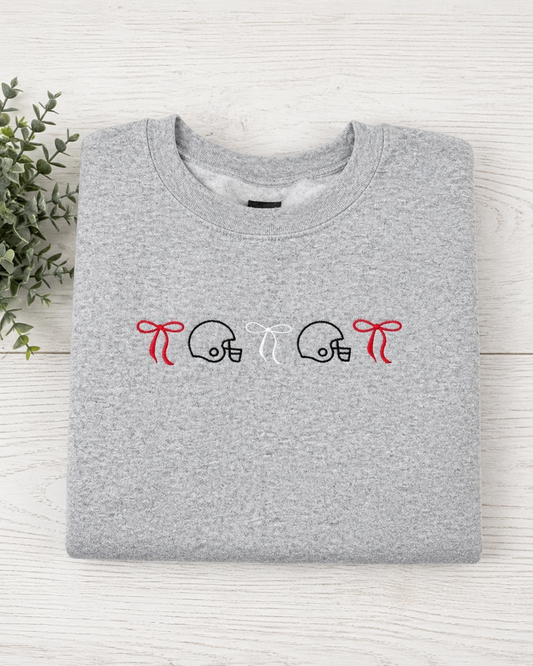 Sport Gray Football & Bows - Embroidered