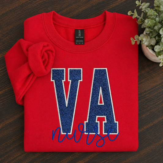 Navy Blue VA Nurse - Embroidered RED Gildan Sweatshirt