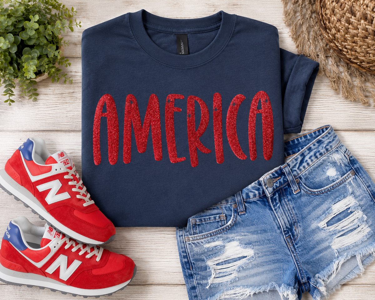 America Glitter Puff Tees - Multiple Colors Available