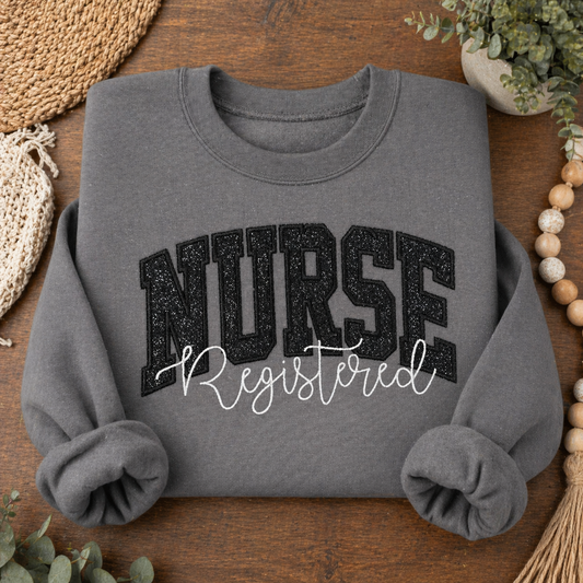 Black Registered Nurse- Embroidered Charcoal Gildan Sweatshirt