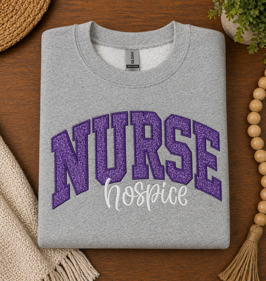 Purple Hospice Nurse - Embroidered Sport Gray Gildan