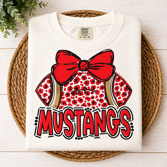 Ivory Red Mustangs Football Bow