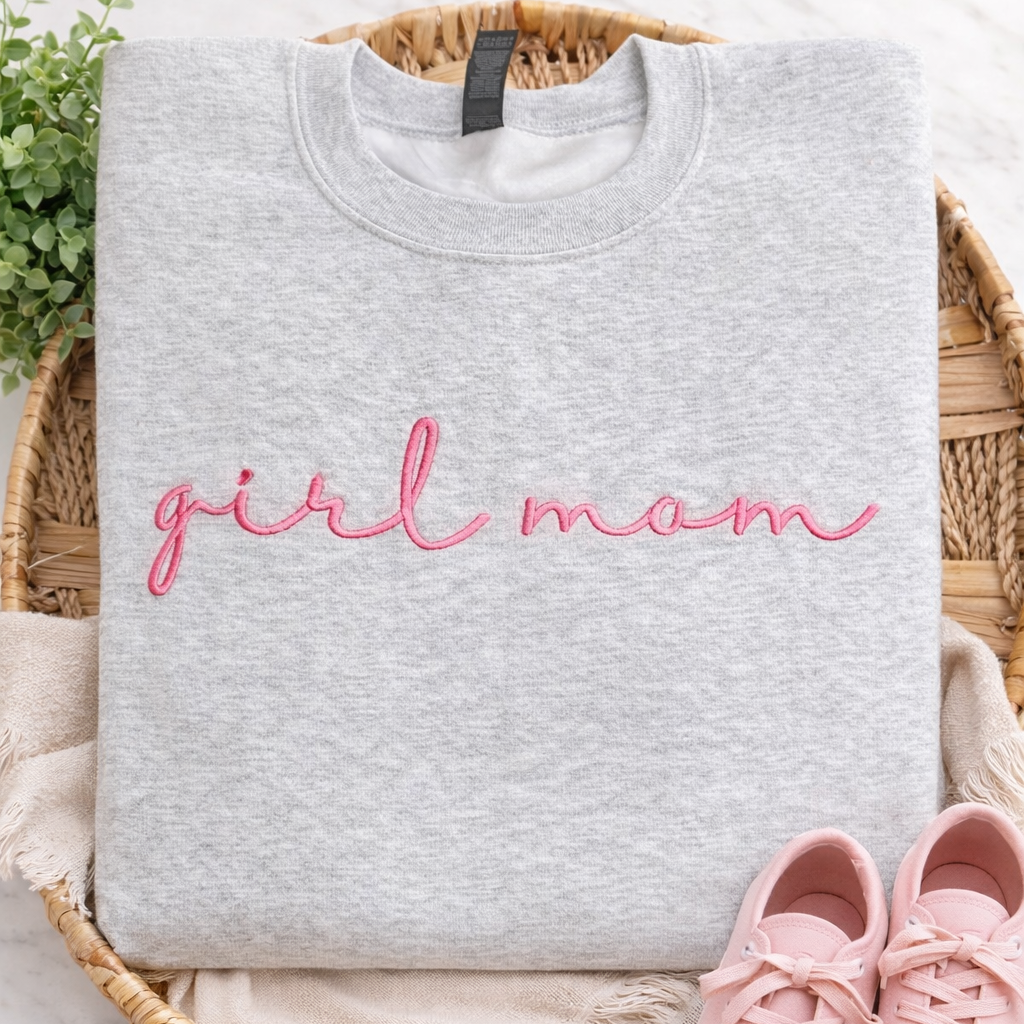 Girl Mom Script - Embroidered Gildan Sweatshirt