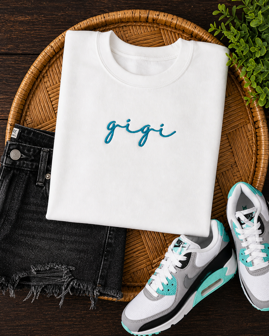White Gigi -Customizable Thread Color - Embroidered