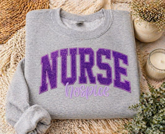 Purple Hospice Nurse - Embroidered Sport Gray Gildan