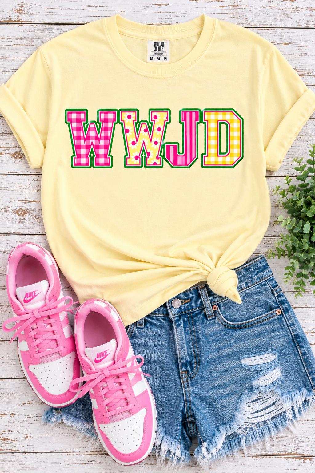 WWJD Polka Dots & Stripes - Butter Yellow or Blossom Pink