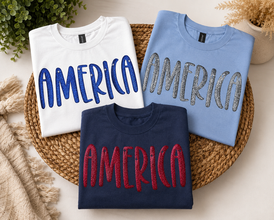 America Glitter Puff Tees - Multiple Colors Available