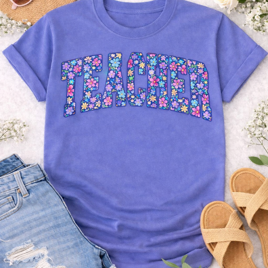 Violet TEACHER Floral Retro- Gildan