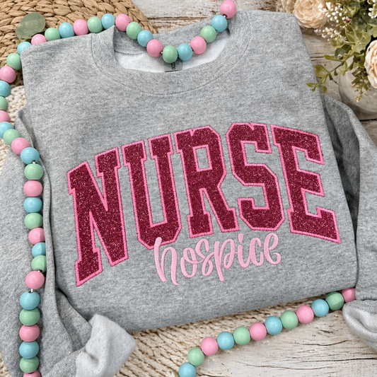 PINK Hospice Nurse - Embroidered Sport Gray Gildan