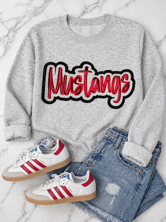 Ash Gray Red Metallic Mustangs Puff with Black Glitter Outline