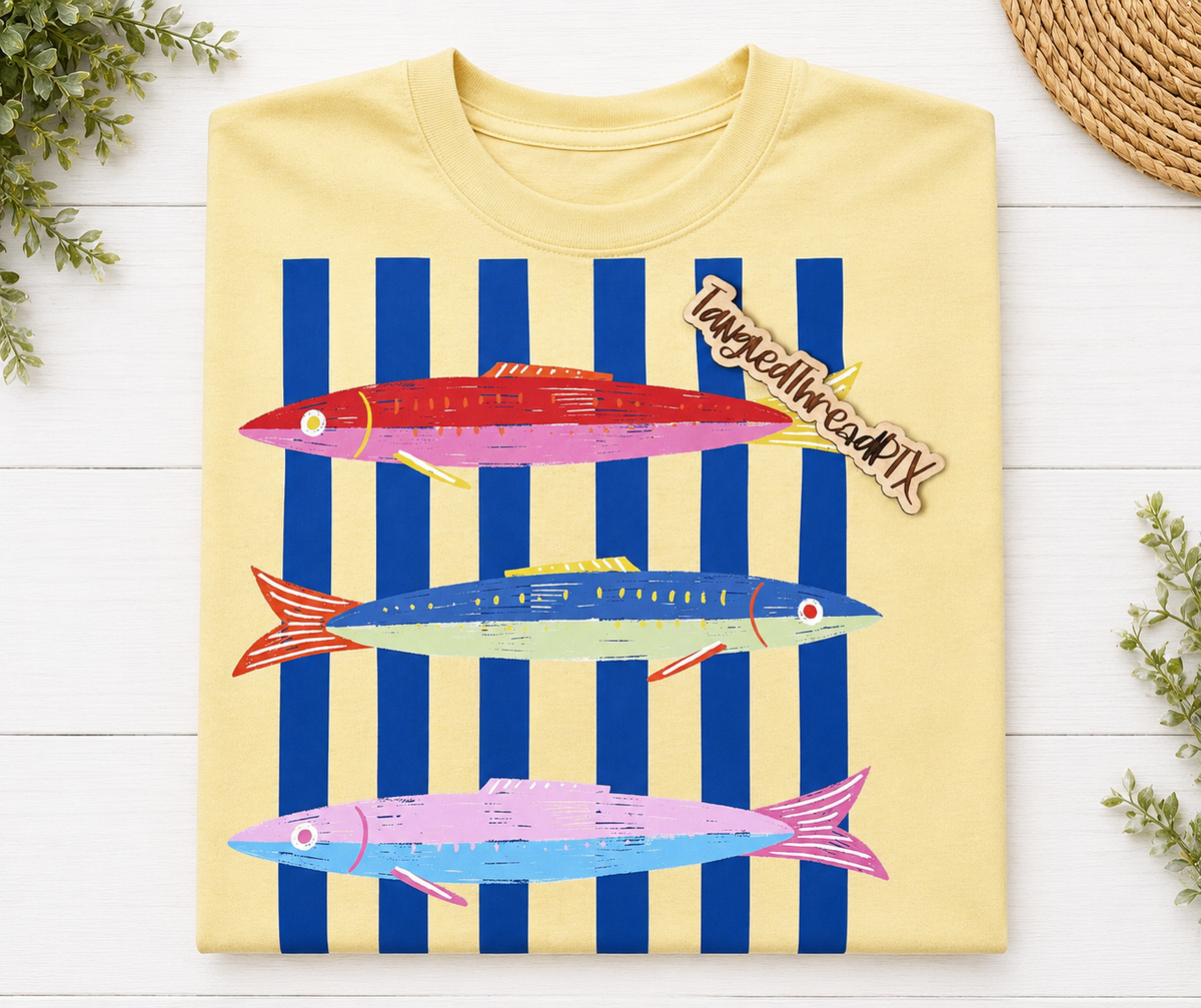 Stripes & Fish Trio Butter Yellow
