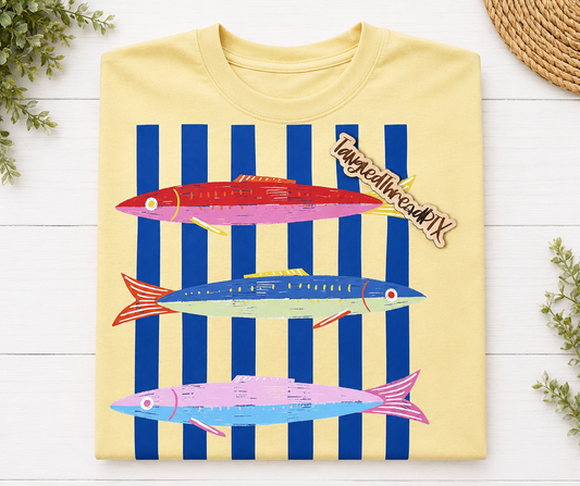 Stripes & Fish Trio Butter Yellow