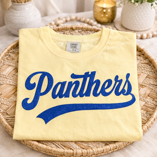 Butter Comfort Colors Panthers -Glitter Royal Blue PUFF