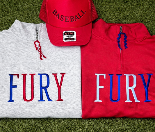 FURY Quarter Zip - Light Gray or RED