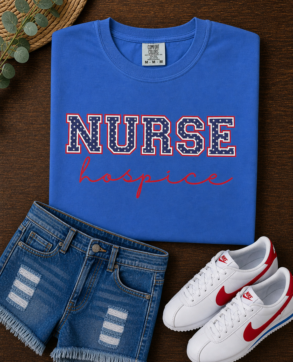 Flo Blue Patriotic Hospice Nurse Tee