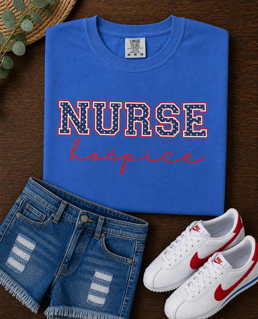 Flo Blue Patriotic Hospice Nurse Tee