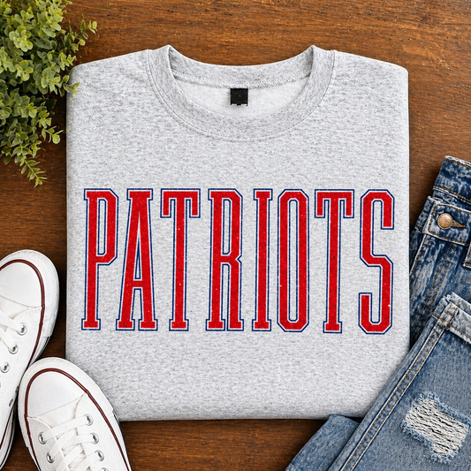 Patriots - Tall Red Letters with Blue Outline