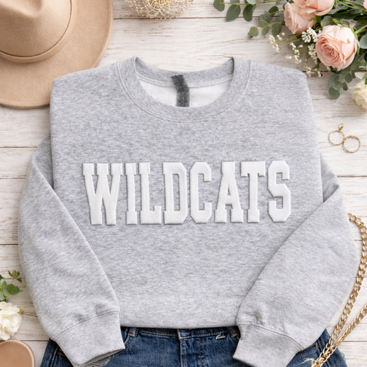 Wildcats Varsity Font Metallic Puff Crewneck