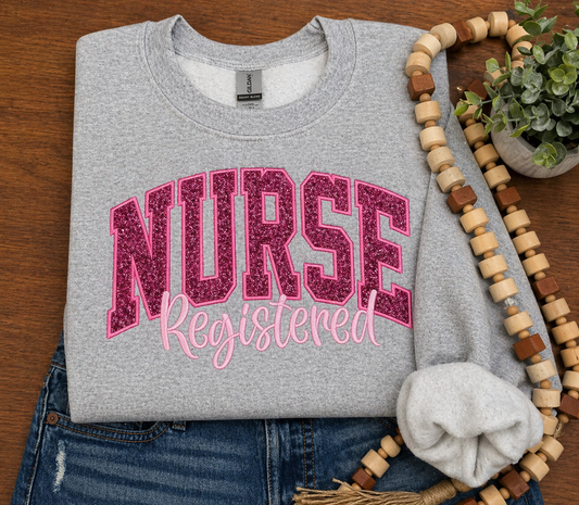 PINK Registered Nurse - Embroidered Sport Gray Gildan