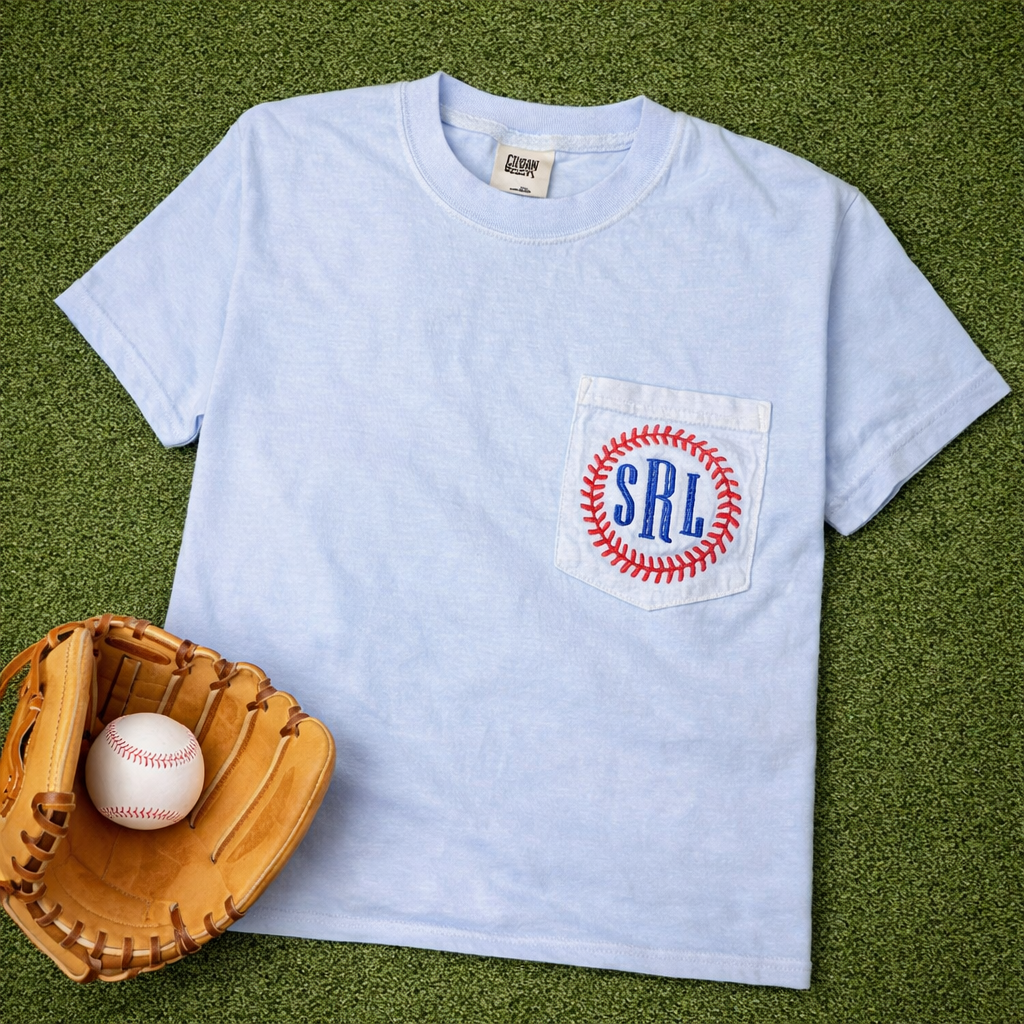 Baseball Stitches Pocket Monogram - Comfort Colors