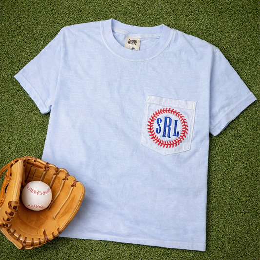 Baseball Stitches Pocket Monogram - Comfort Colors